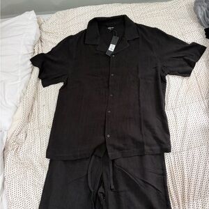 Black Button-Up Shirt and Pants Set